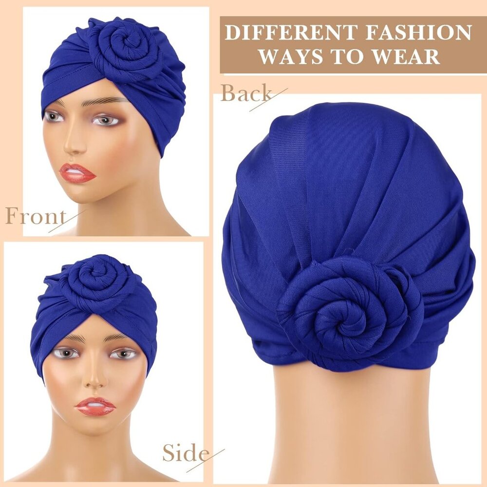 18 Pcs Women Turban African Pre Tied Bonnet Hairwrap Flower Knot Bonnet Beanie C View 5
